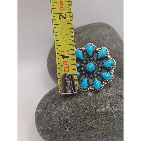 Southwest Sterling Silver Petit Point Turquoise Cluster Ring Size 9 Statement - Picture 3 of 6